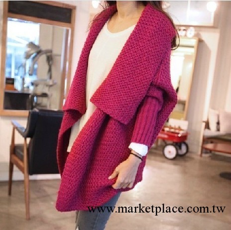 秋冬季新款韓國女裝純紫色大領子蝙蝠袖特別款針織毛衣開衫工廠,批發,進口,代購