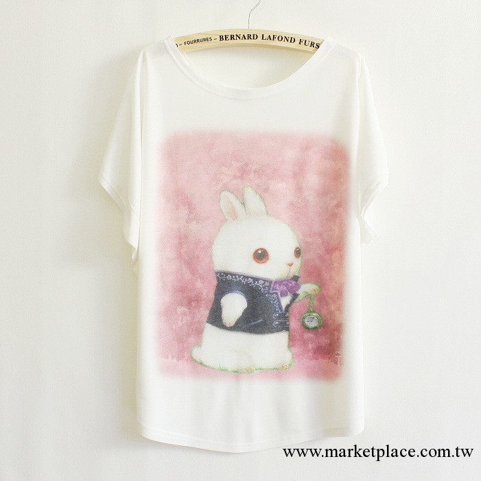 2013早春新款女裝日韓版休閑愛麗絲小白兔蝙蝠衫T恤批發粉色5639工廠,批發,進口,代購