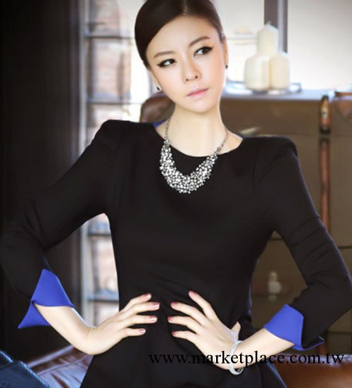 2013日韓女裝 收腰顯瘦前短後長下擺圓領長袖上衣工廠,批發,進口,代購