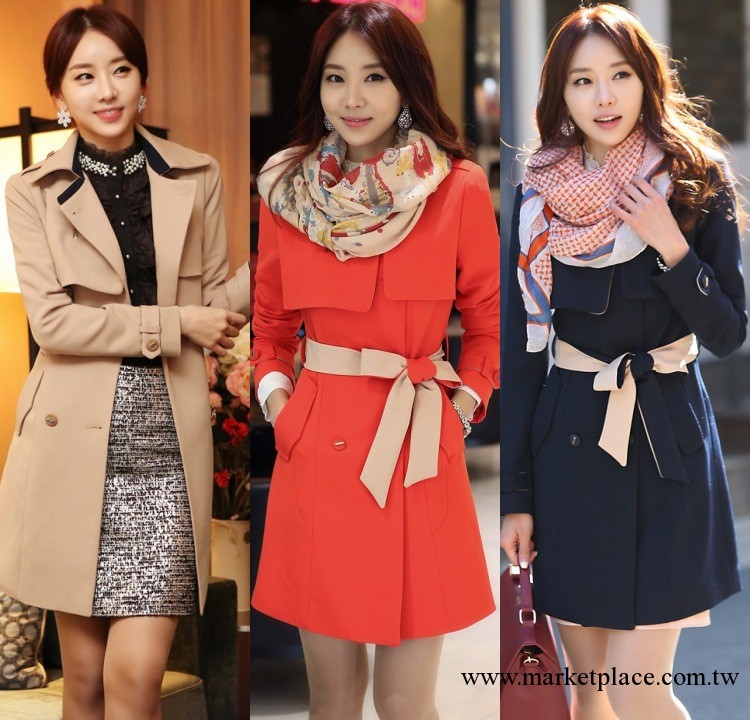 韓版女裝外套冬季新款冬裝韓國女式品牌修身批發雙排扣 風衣大衣工廠,批發,進口,代購