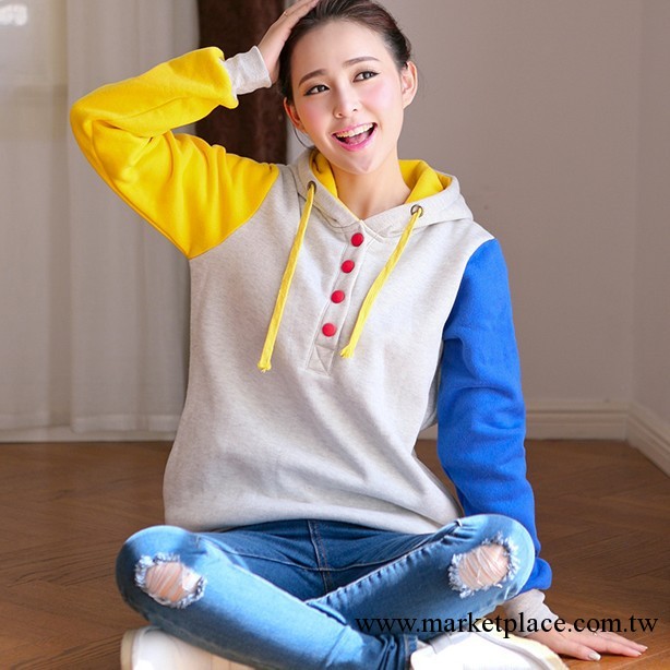 T019#2013秋冬裝新款女裝套頭連帽寬松口袋抓絨衛衣外套工廠,批發,進口,代購