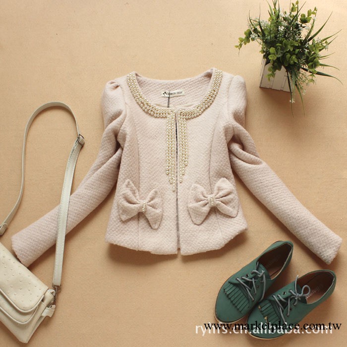 2012秋裝女式外套 泡泡袖長袖修身短款粗花呢小外套 女裝 粉色工廠,批發,進口,代購