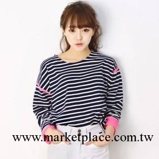 2013秋裝韓國ulzzang新 粉色袖條紋女式T恤 日韓女裝批發C77混批工廠,批發,進口,代購