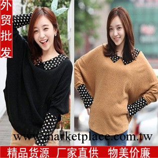 廣州供應商 韓國2013秋裝新品女裝寬松大碼波點蝙蝠袖針織衫工廠,批發,進口,代購