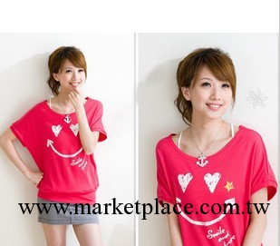 2013 新款 韓版夏裝女裝短袖可愛笑臉蝙蝠袖T恤女蝙蝠衫寬松工廠,批發,進口,代購