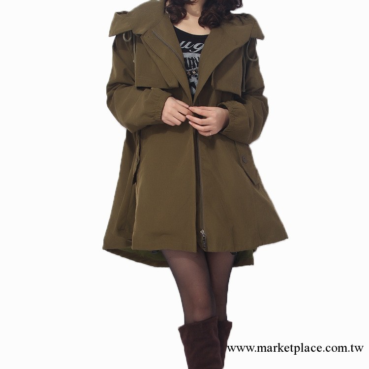 高檔新款韓版女式修身風衣批發女裝外套純棉連帽大衣一件代發工廠,批發,進口,代購