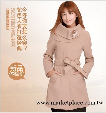 2013 秋裝新款女裝 韓版純色羊毛呢大衣 呢子中長風衣 女式外套工廠,批發,進口,代購