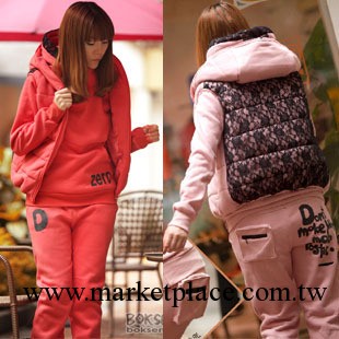 2013秋冬新款 女裝 休閑運動套服 蕾絲抓絨加厚三件套衛衣工廠,批發,進口,代購