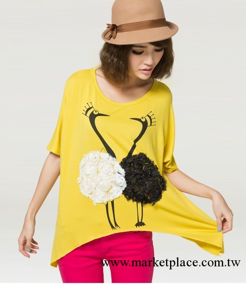 LG2013夏季新款女裝 天鵝雪紡拼貼 蝙蝠衫短袖T恤工廠,批發,進口,代購
