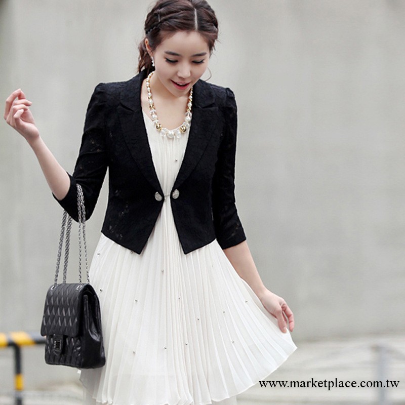 2013春裝新款韓版雷絲 短款時尚個性小西裝外套大碼女裝 [6682]工廠,批發,進口,代購