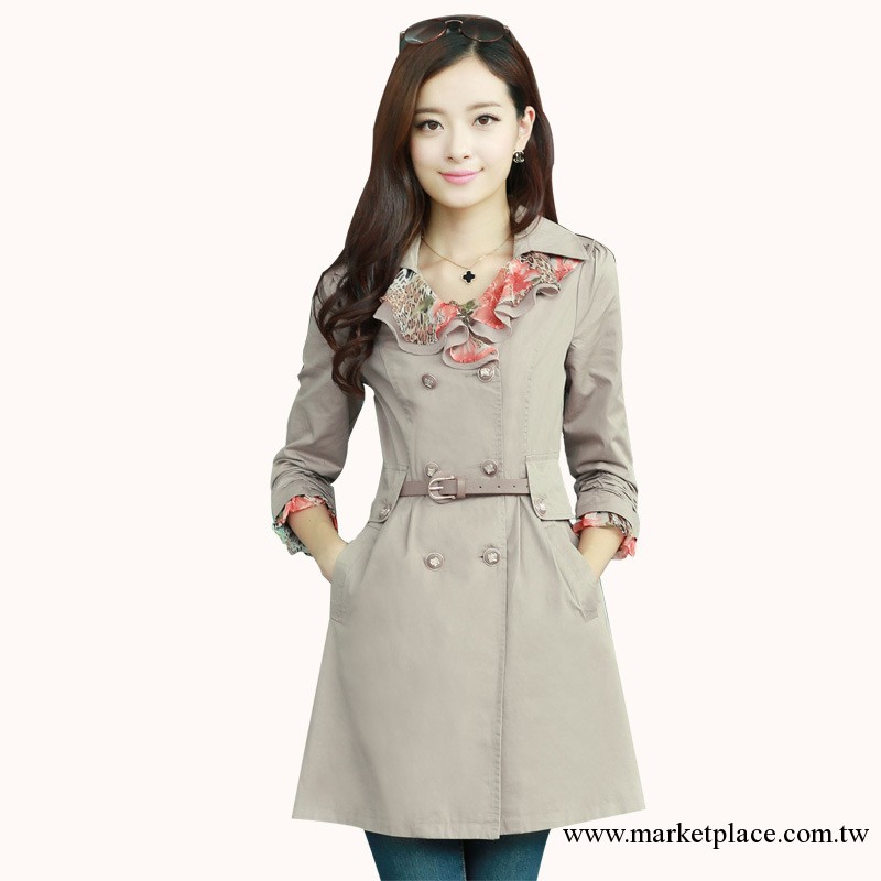 新款品質韓版雪紡翻領修身中長七分袖風衣女式大衣 2110889工廠,批發,進口,代購