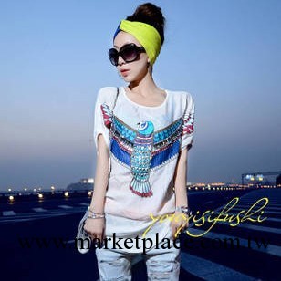 2013夏季新款 潮范兒 老鷹圖案華麗鑲鉆白色蝙蝠衫 T恤 女裝工廠,批發,進口,代購