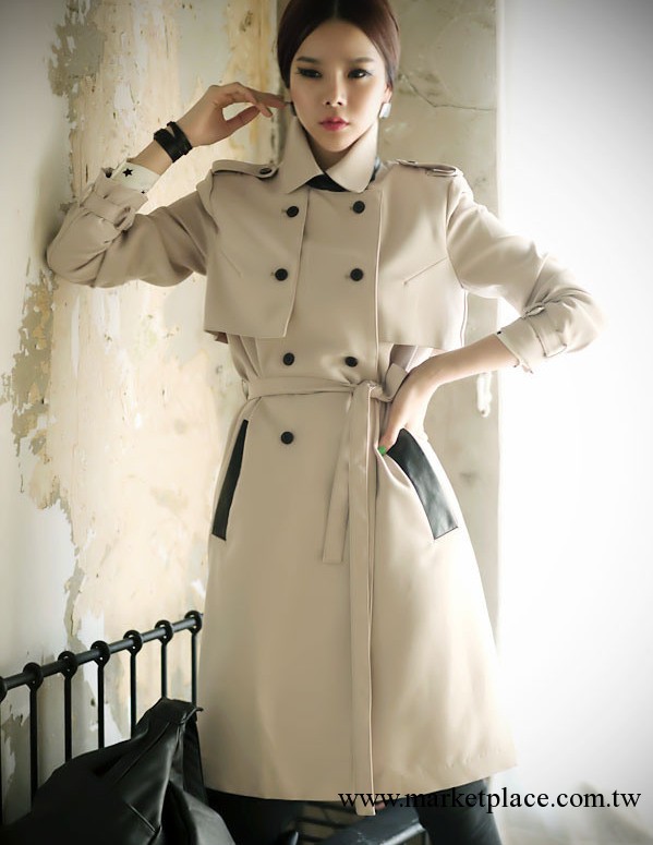 廠傢直銷 2013 新款秋裝韓國女式中長款風衣時尚休閑女裝大衣外套工廠,批發,進口,代購