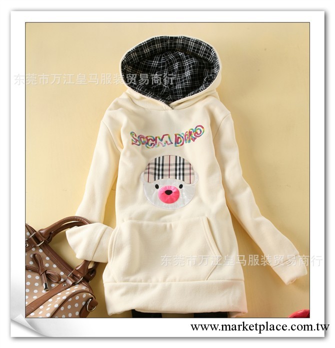秋冬抓絨連帽女式衛衣批發 韓版加厚圓領數位印花女庫存服裝衛衣工廠,批發,進口,代購