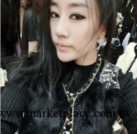 歐洲站 2013秋冬款皮草兔毛外套 針織袖子接拼兔毛女外套工廠,批發,進口,代購