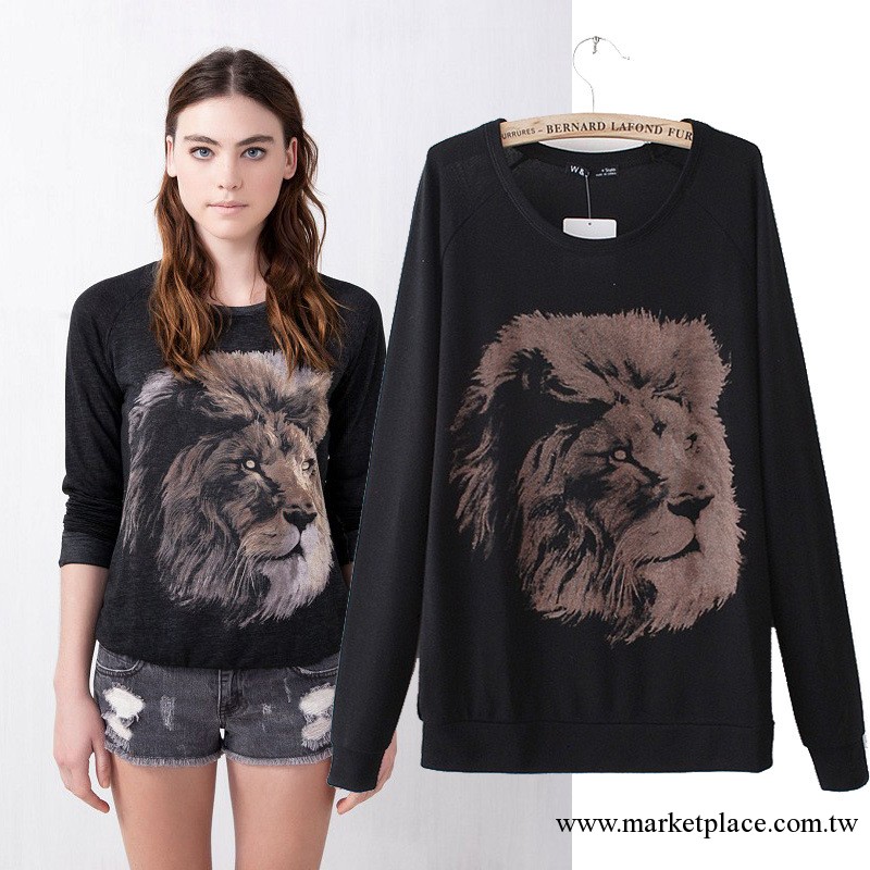 2013秋裝新款歐美大牌pull and bear同款獅子印花套頭衛衣工廠,批發,進口,代購