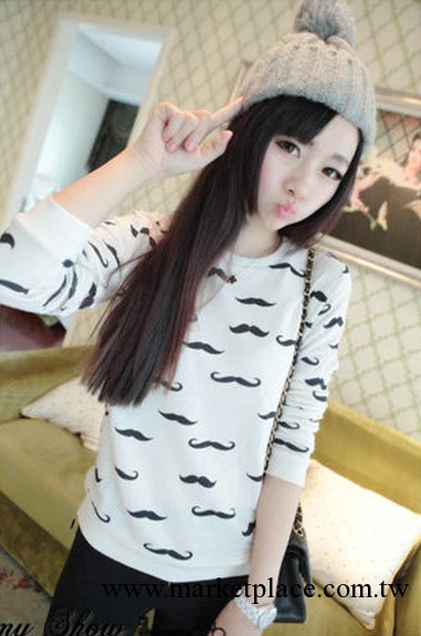 韓版 女裝 俏皮可愛 密集小胡子 百搭打底圈圈棉衛衣 美麗說工廠,批發,進口,代購