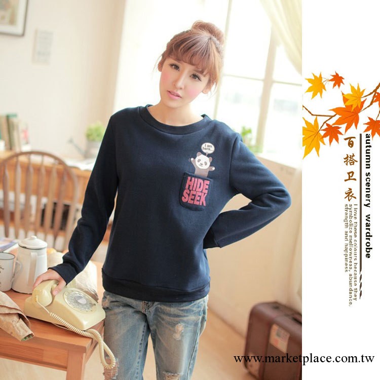 免費代發 2013秋冬新品抓絨女裝加厚小熊口袋套頭衛衣外套 DS8261工廠,批發,進口,代購