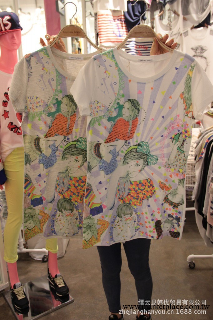 韓國女裝批發 手繪人像T恤 雪紡短袖T恤東大門女裝代購批發工廠,批發,進口,代購