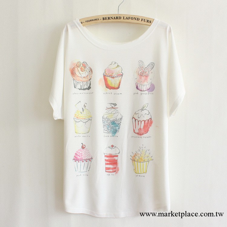 2013新款夏季日韓版手繪小蛋糕女式寬松蝙蝠衫短袖T恤批發0568工廠,批發,進口,代購