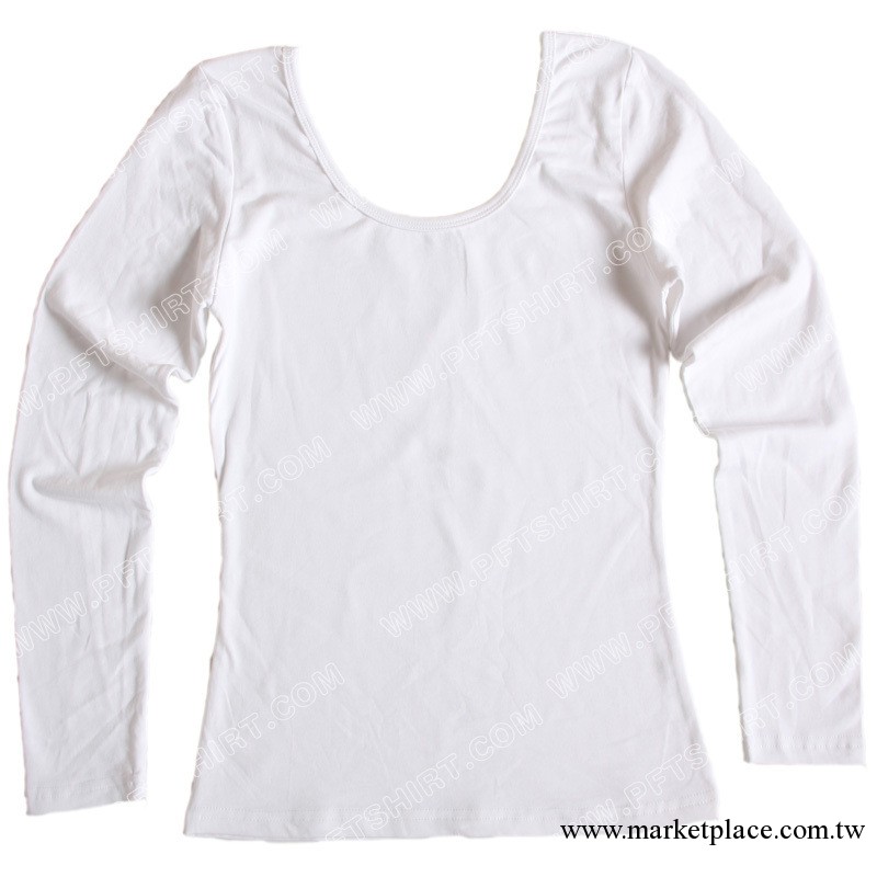 高彈力空白T恤 白色大U領女裝長袖燙畫空白T恤 手繪T恤 廣告衫工廠,批發,進口,代購