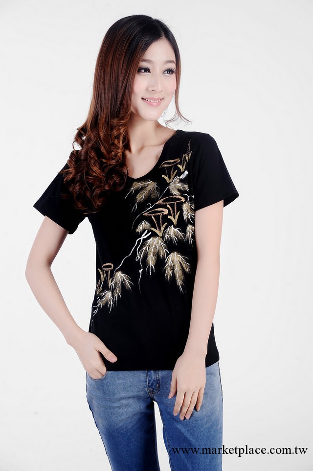 2013夏季新款 氣質白領最愛手繪印花 莫代爾棉女士T恤工廠,批發,進口,代購