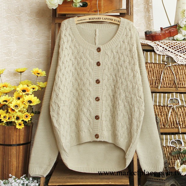 2013新款韓版針織衫開衫貼佈外套線衫 大碼寬松復古毛衣女裝工廠,批發,進口,代購