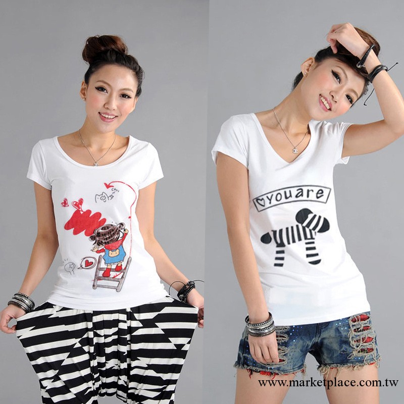 2013夏裝新款韓版寬松卡通短袖T恤女裝學生白色T百搭上衣女款t恤工廠,批發,進口,代購
