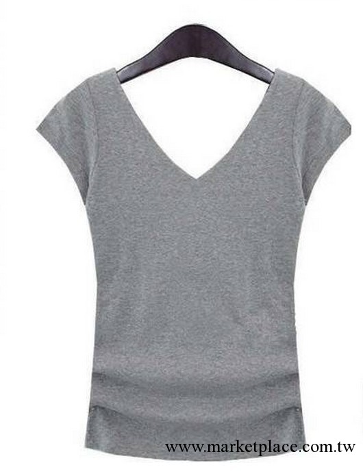9832#短袖女款V領T恤全棉修身打底衫顯瘦露背女式純棉多色小衫工廠,批發,進口,代購