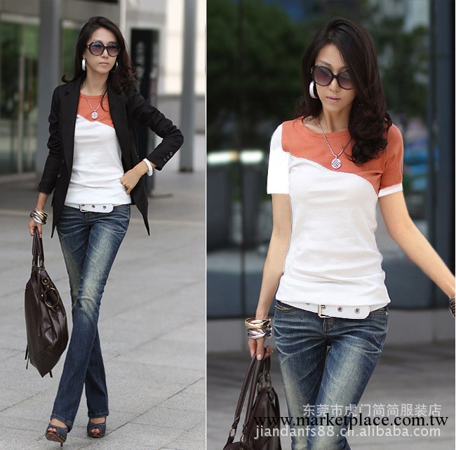 2012夏裝新款 韓版女款時尚拼色萊卡棉短袖t恤 雜款打包 創業包工廠,批發,進口,代購