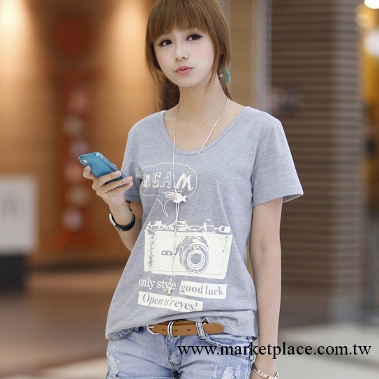2013夏裝新款韓版女款圓領短袖寬松圖案T恤工廠,批發,進口,代購