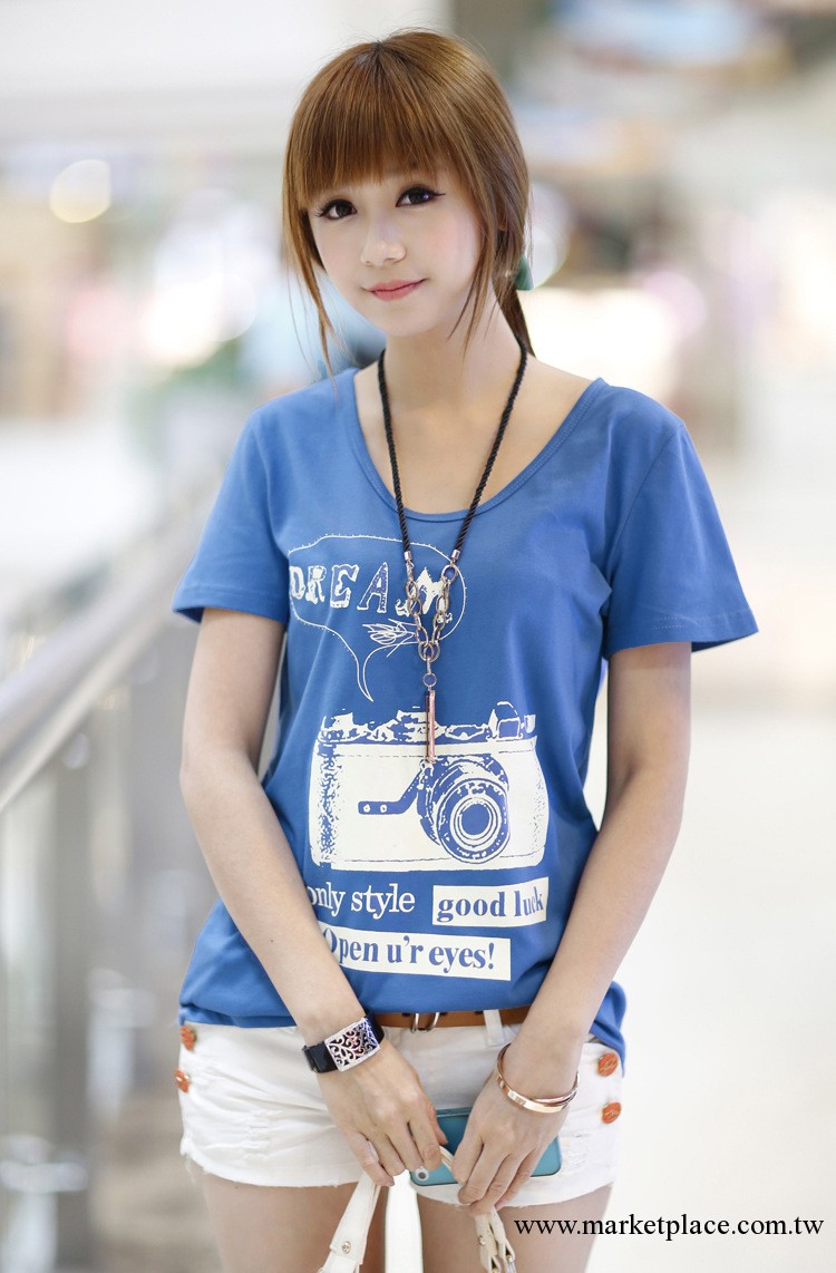 2013夏裝新款韓版女款圓領短袖寬松全棉圖案T恤工廠,批發,進口,代購