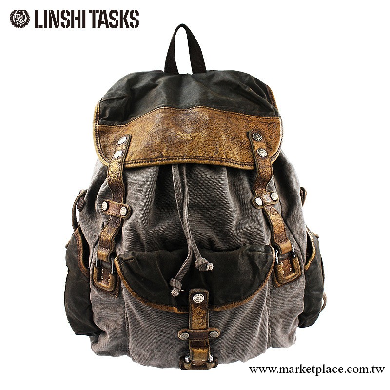 LINSHITASKS正品新款帆佈包包男雙肩包水洗背包潮包大容量旅行包工廠,批發,進口,代購