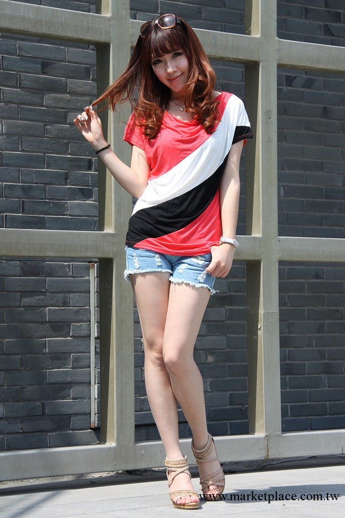 2013韓版 新款夏季女轉莫代爾面料T恤 拼接蝙蝠袖T恤批發・進口・工廠・代買・代購