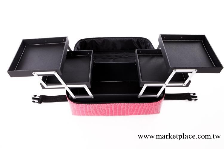 粉紅色鱷魚紋皮質加長化妝箱雙開大號專業化妝包可洗工廠,批發,進口,代購