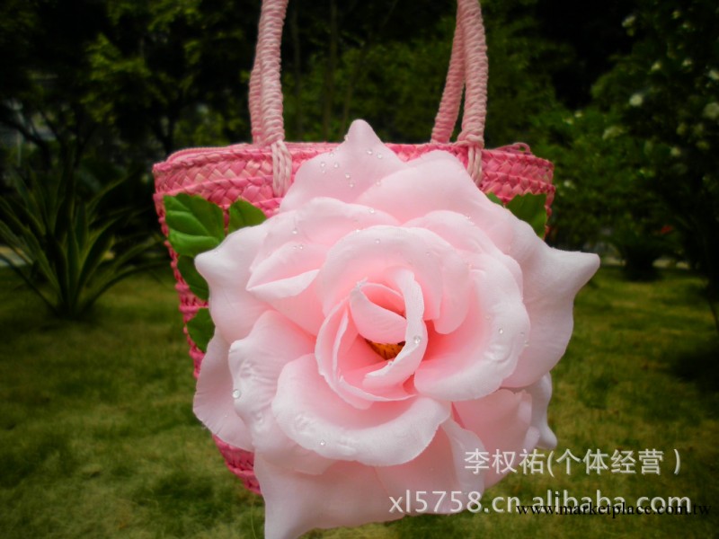 歐美風格手工草編玫瑰花朵兒童包 兒童手提包  時尚手拎包工廠,批發,進口,代購