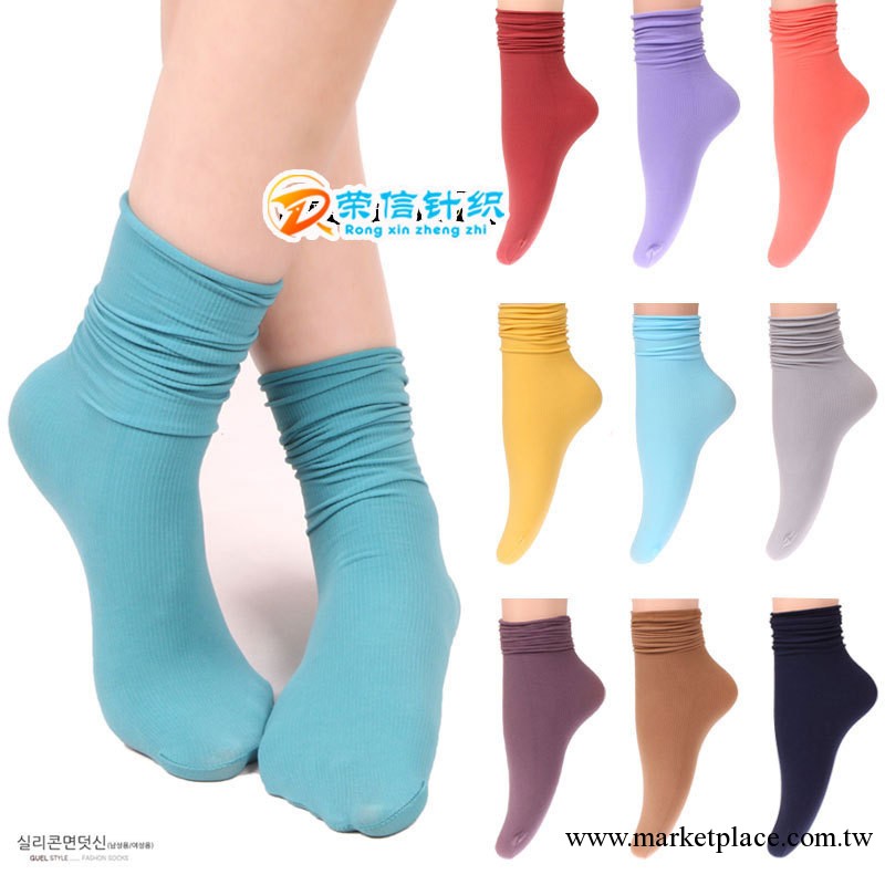 韓國百搭自然卷邊堆堆襪子復古疊穿糖果色女短襪天鵝絨莫代爾批發工廠,批發,進口,代購