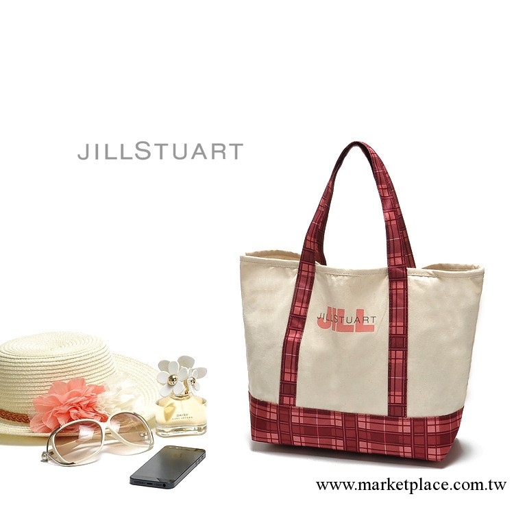 虧本處理 JILL訂單帆佈手拎包 環保 米色格子 飯盒包 便當包工廠,批發,進口,代購