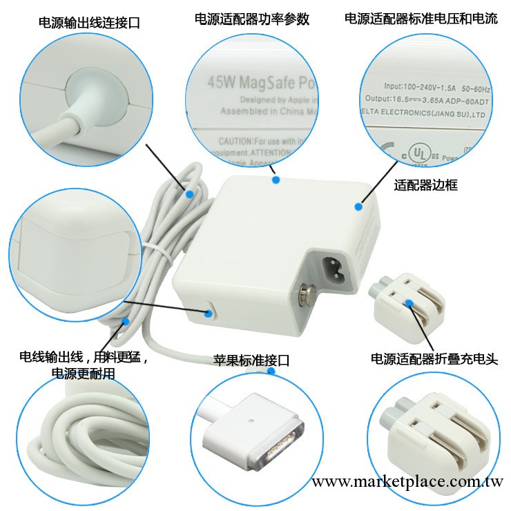 原裝蘋果筆記本充電器Macbook pro air電源60 45 85W新老款 批發工廠,批發,進口,代購