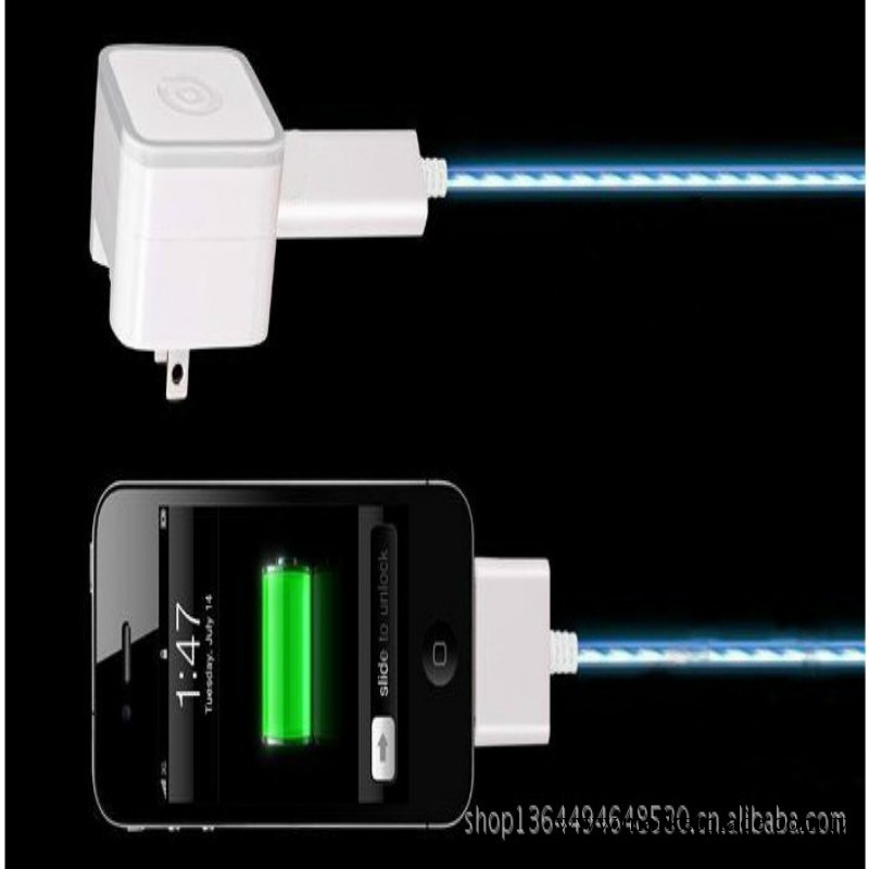 蘋果iphone 4 4S發光數據線 高速移動下載充電提示藍光發亮數據線工廠,批發,進口,代購