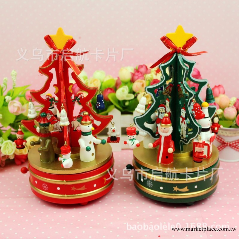 聖誕禮品批發 聖誕音樂盒 手工木材聖誕樹音樂盒紅綠兩色工廠,批發,進口,代購