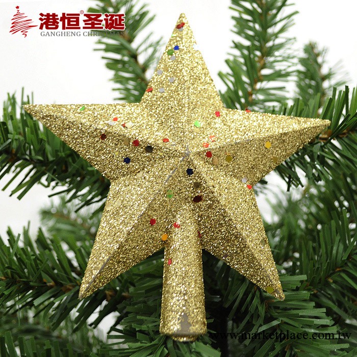 聖誕樹裝飾配飾掛件 14cm金色粘粉亮片樹頂星/樹頂飾 10g工廠,批發,進口,代購
