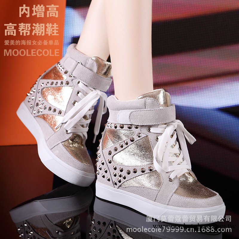 莫蕾蔻蕾/moolecole 朋克鉚釘 內增高女鞋單鞋812工廠,批發,進口,代購