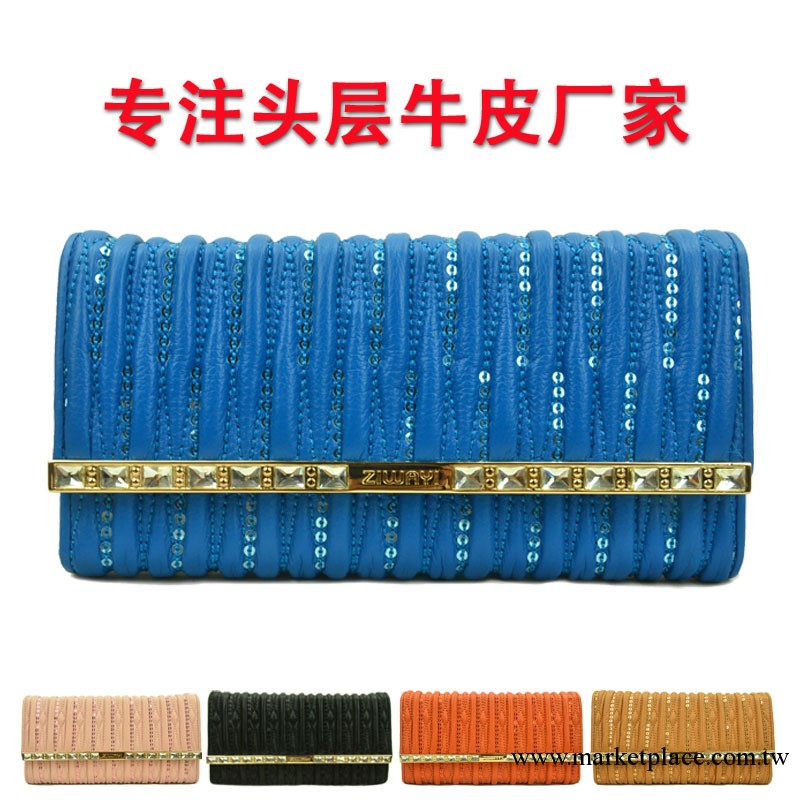 2013歐美新款氣質高檔珠片繡花頭層牛皮錢包錢夾皮夾女包正品長工廠,批發,進口,代購
