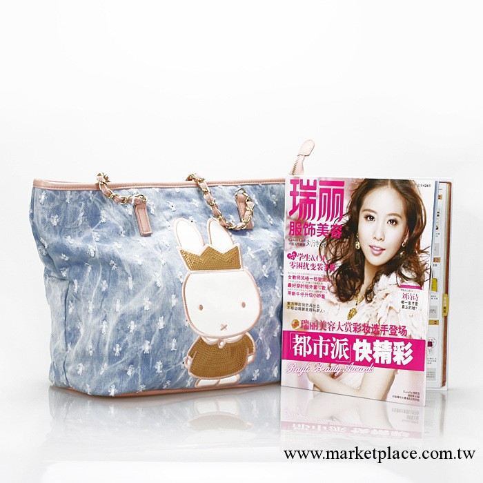 日韓米菲專櫃正品女包單肩包斜挎包牛仔佈拼PU皮可愛卡通兔子包包工廠,批發,進口,代購