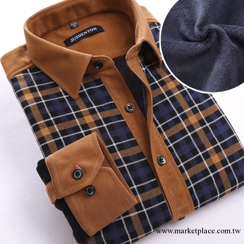 新款冬季男式高檔長袖保暖襯衫 男士襯衫加絨加厚格子保暖襯衣工廠,批發,進口,代購