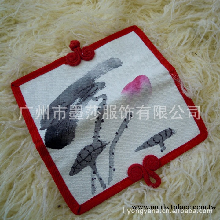 民族風優雅手繪水墨荷花 精工盤扣折疊古典帆佈錢包 禮品包工廠,批發,進口,代購