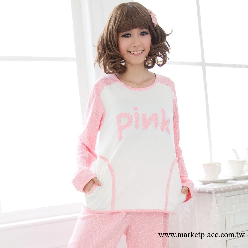 春秋季新款女士純棉兩件套睡衣 可愛卡通韓國pink長袖傢居服批發工廠,批發,進口,代購