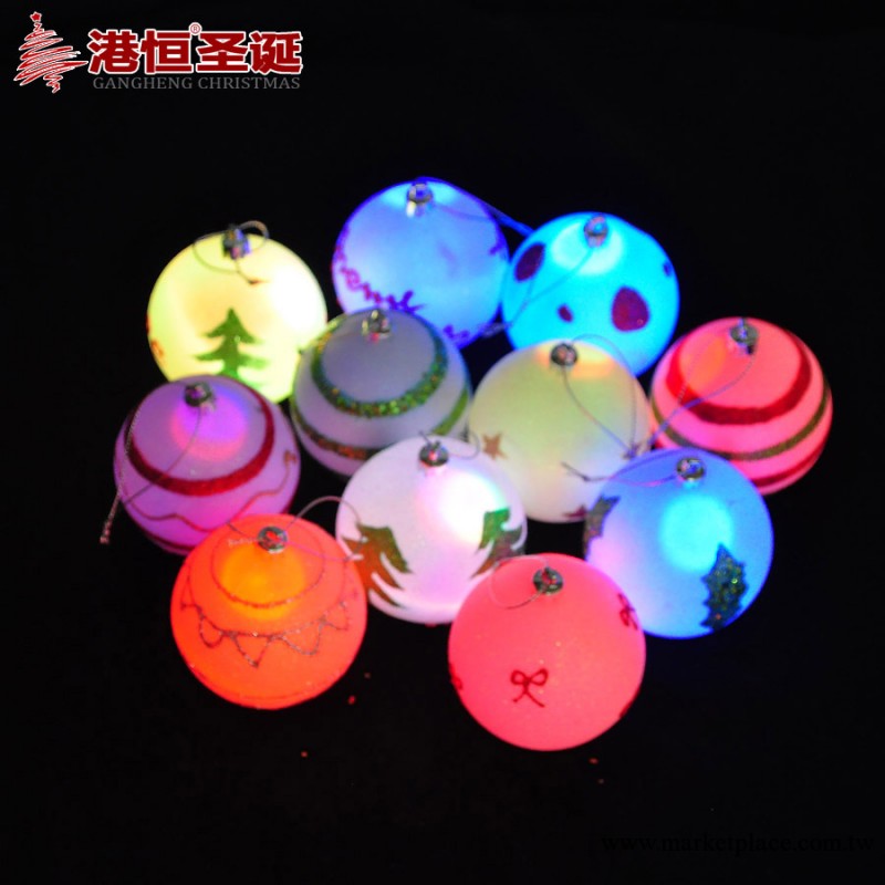 聖誕裝飾掛件7cm閃光LED帶燈彩繪粘粉聖誕閃光球 20g工廠,批發,進口,代購