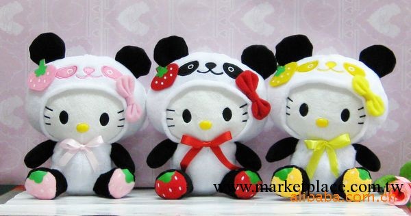 批發定做新款 Hellokitty變身熊貓草莓版 毛絨玩具禮品 KT熊貓工廠,批發,進口,代購